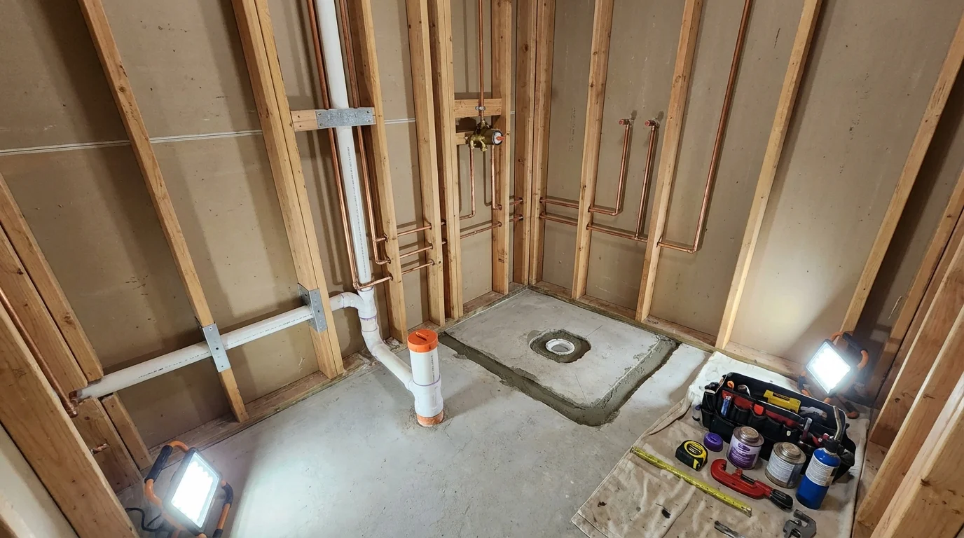 Bathroom rough-in plumbing during remodel by Johns Plumbing LLC in Alamosa